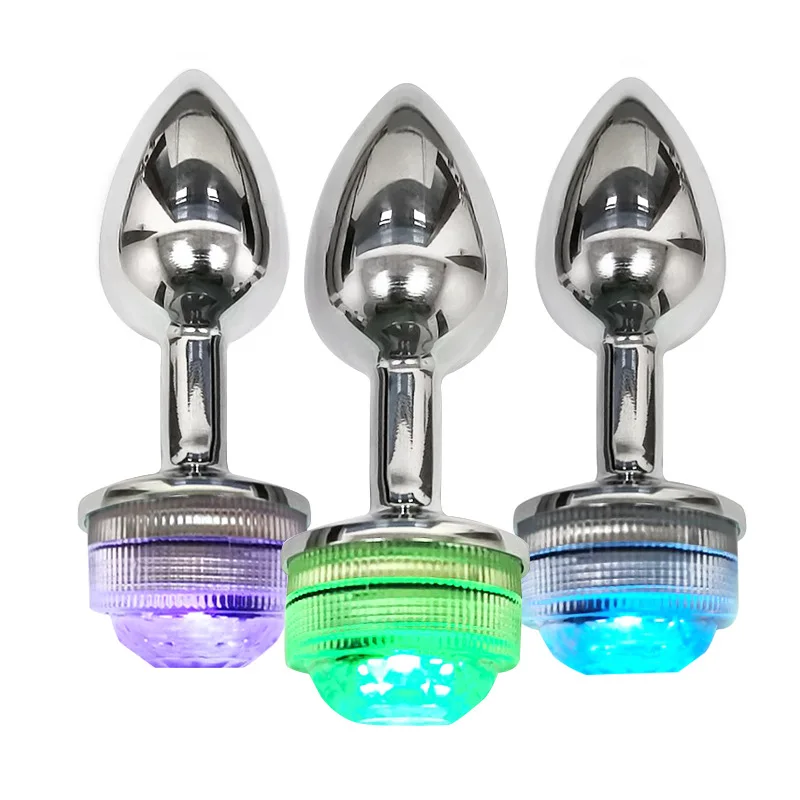 Metal Stainless steel Butt Plugs With LED Light  Anal Sex Toys Kit for Starter Beginner With Remote wireless control