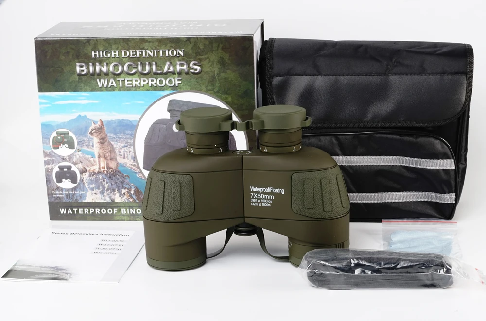7x50 green floating marine highclear Waterproof binoculars bak4 prism FMC 7.6 larger view by Boating traveling sailing telescope