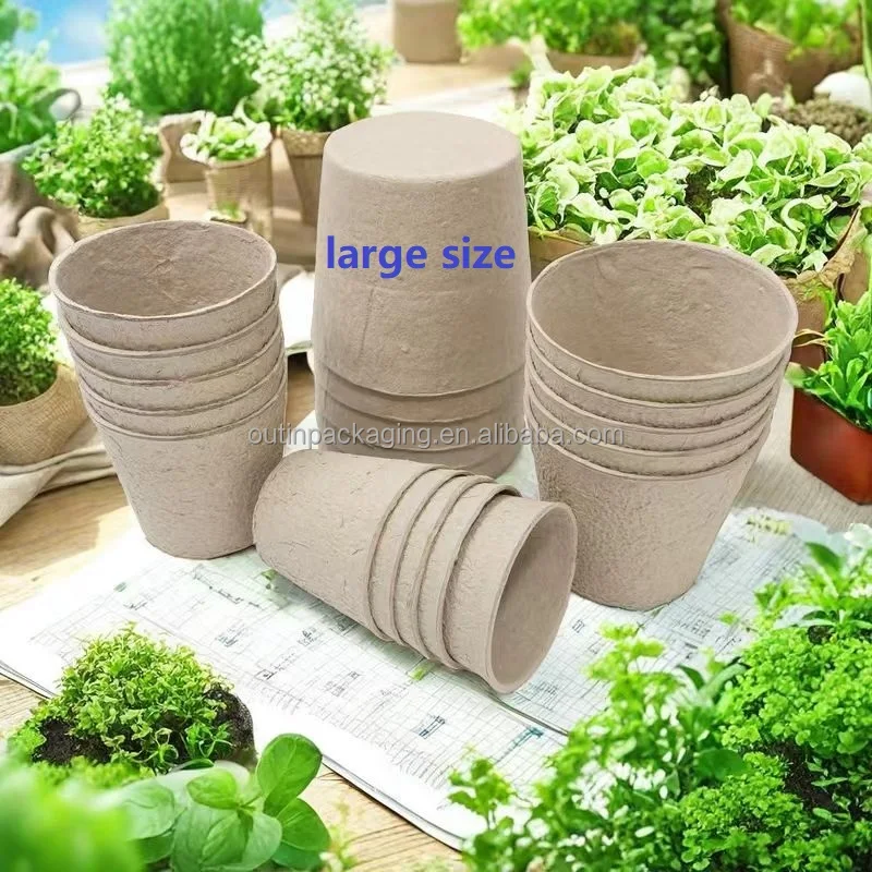 100% biodegradable transplanter pulp paper flower plant seed starter peat pots for seedlings large size flower plant seeding cup