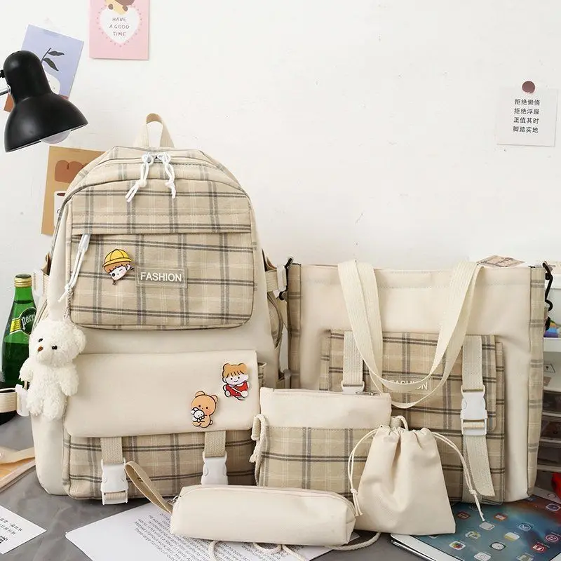 school backpack with lunch bag and stationary set custom 5 pcs set waterproof backpack girl daily
