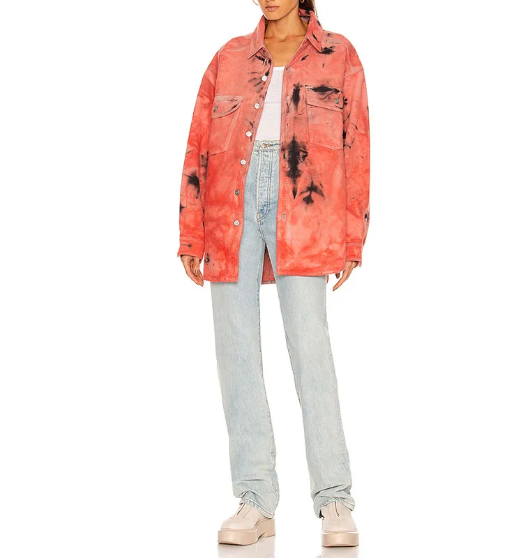 2021 Autumn Suede Tie Dye  Drop Shoulder Oversize Casual Jackets Woman