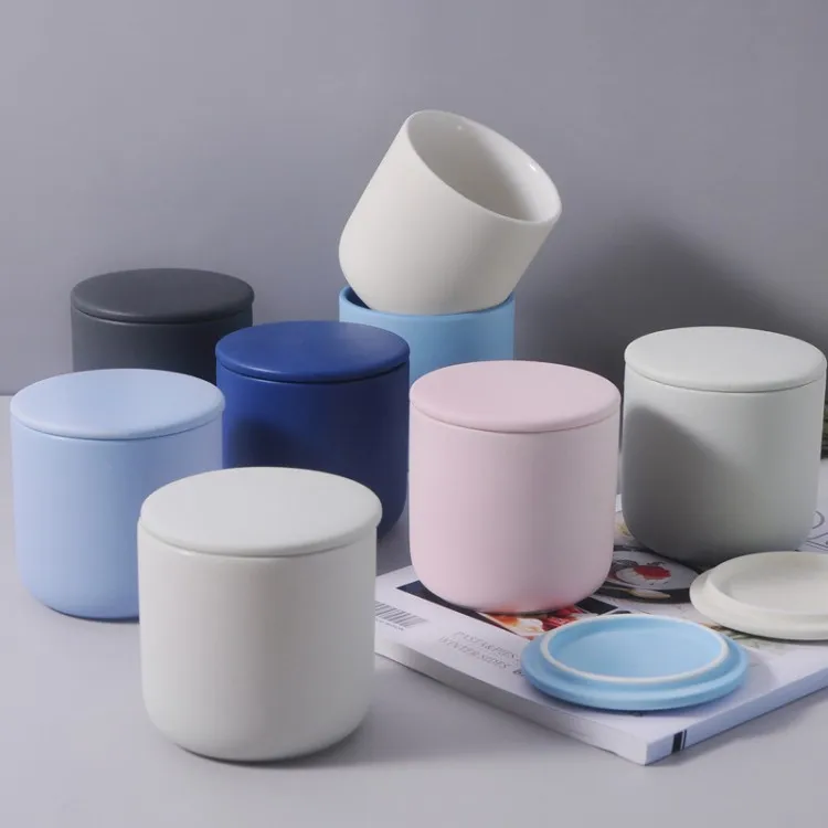 Custom Luxury Decorative Matte Jar Candle Ceramic Candle Jars With Lid Jar For Candle Making Wedding Decor