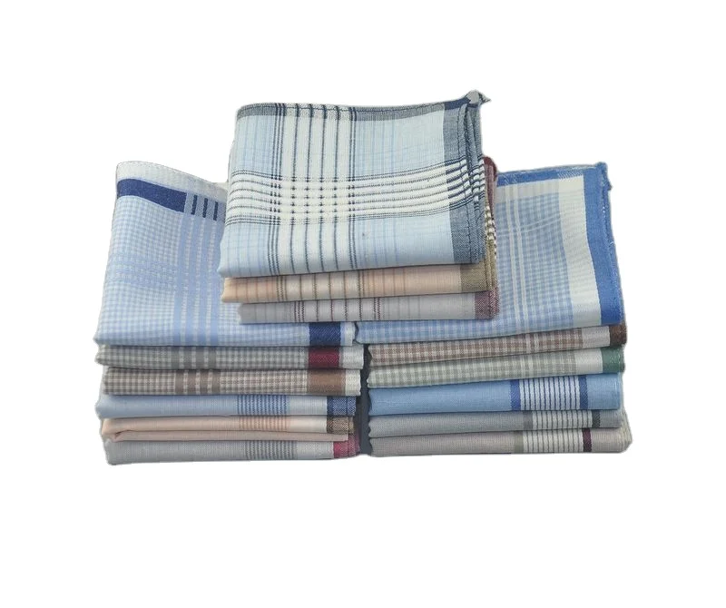 Mens Soft Cotton Striped Handkerchiefs Assorted Checkered Pattern Pocket Square Hankies For Wholesale