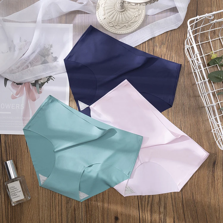 Ice silk satin panties women seamless middle waist underwear panties solid invisible briefs women underpants