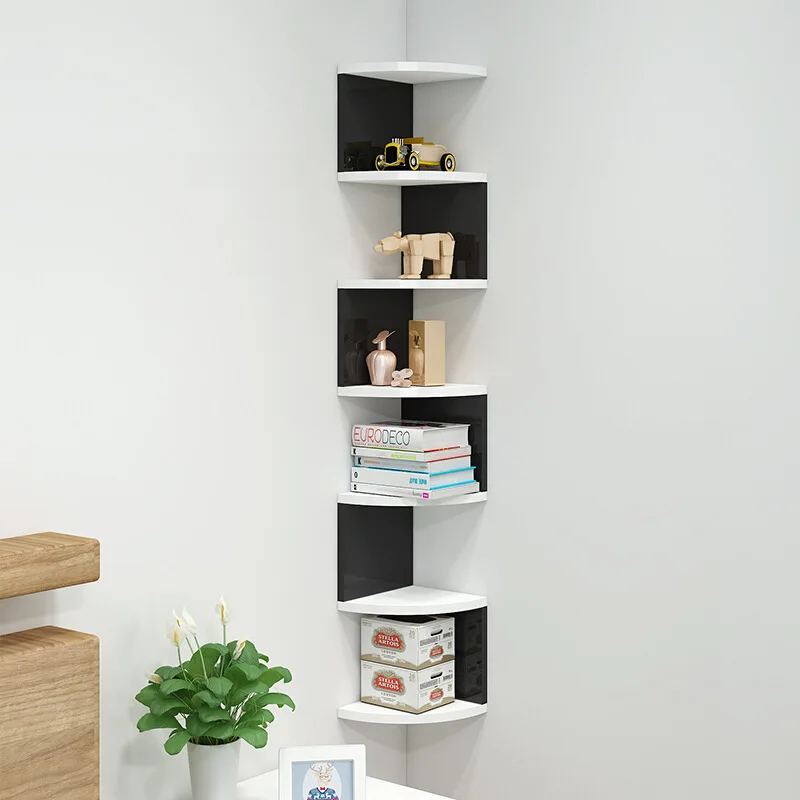 Modern Corner Book Shelf  5 layer Wooden Wall Bookcase Decorative Storage Shelf Rack