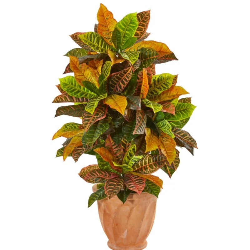 Artificial Croton Plant Leaf Lifelike Tropical Faux Plant Indoor Outdoor Tree for Room Porch Patio Housewarming Gift