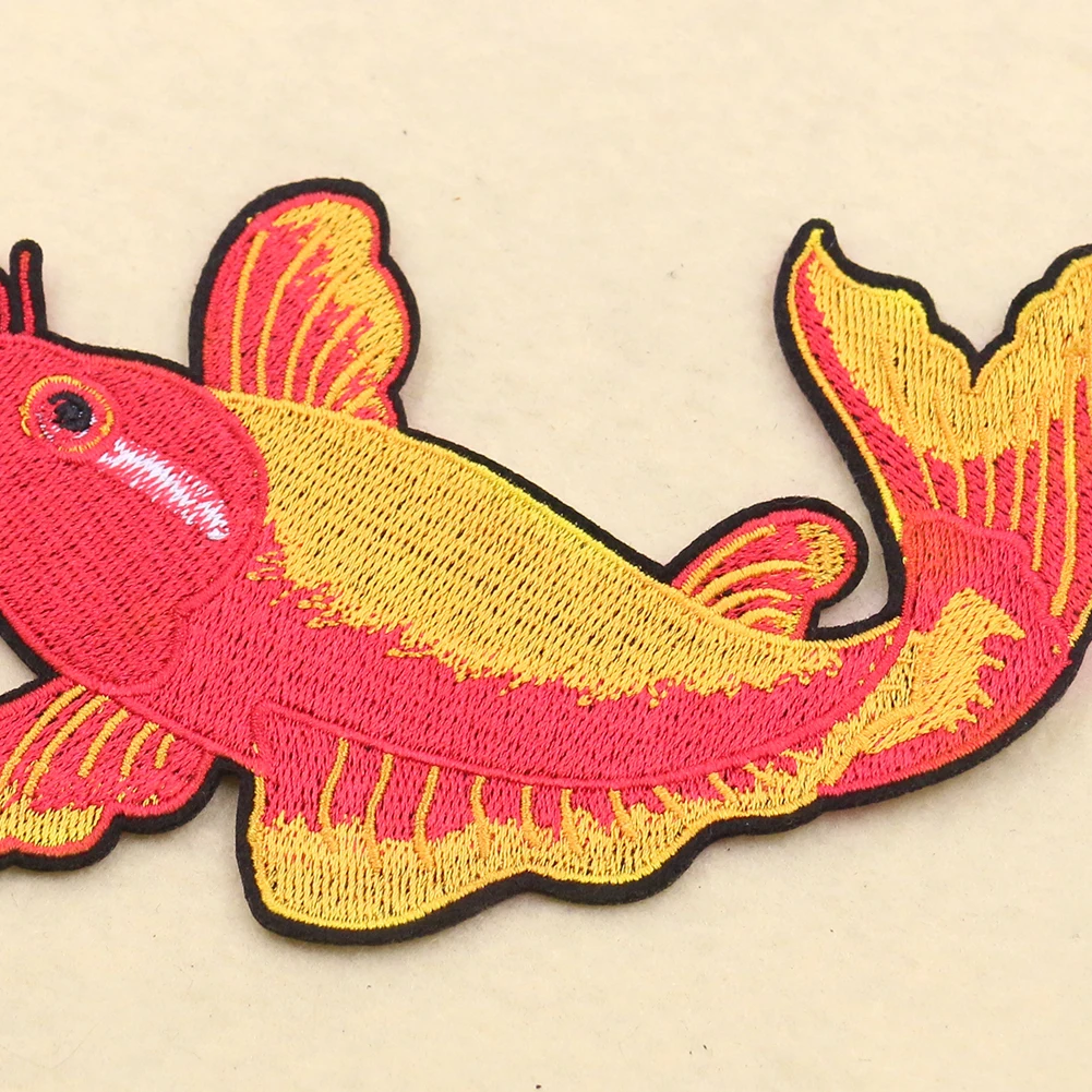 Wholesale Custom Large Size Twill Koi Carp Fish Embroidery Patch Ironing Patches For Clothing