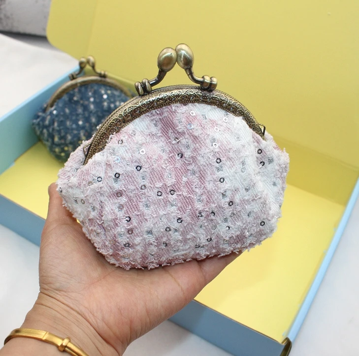 Wholesale New Glitter Coin Purse Japanese Printed Cloth Art Coin Purse Ladies Small Cosmetic Lipstick Key Bag Wallet