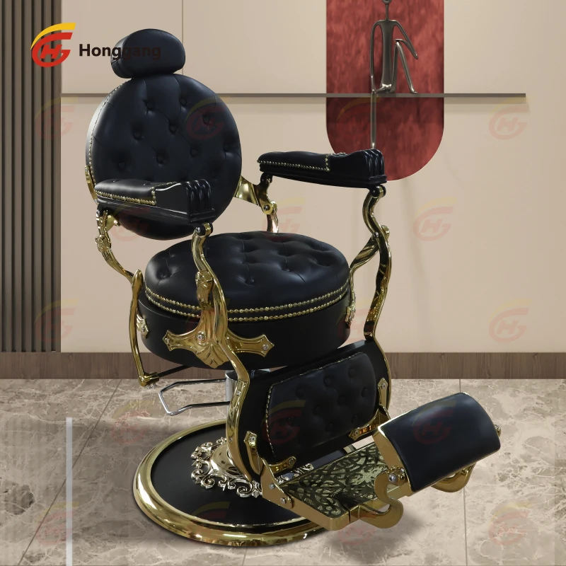 luxury professional portable gold brown hydraulic pump reclining barber shop chair for men