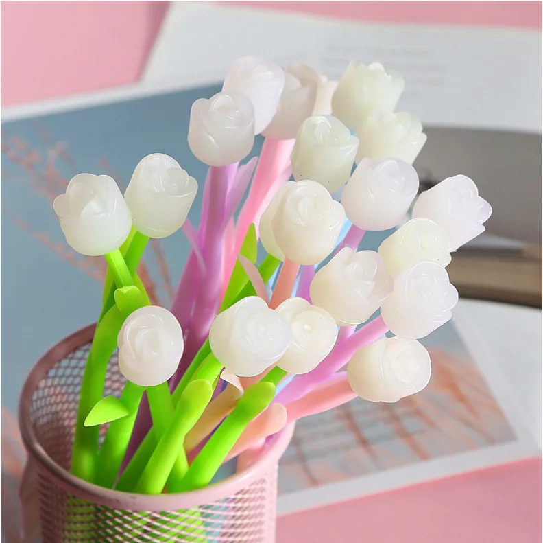 Creative small fresh rose flower color change in the sun soft gel black gel pen