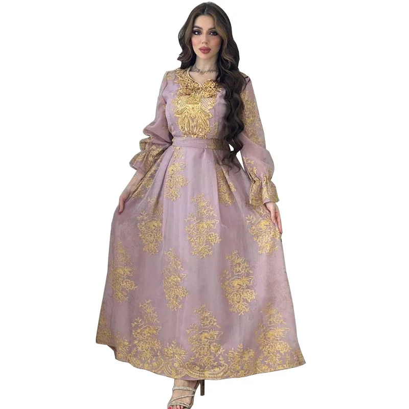 New Arrival Dubai Abaya Party Dress Fashion Embroidery Dress Muslim Long Sleeve Evening Dress