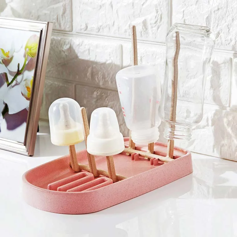 Hot Selling Wheat Straw Antibiotic Drainer Dryer Shelf Holder Stand Drain Baby Bottles Rack