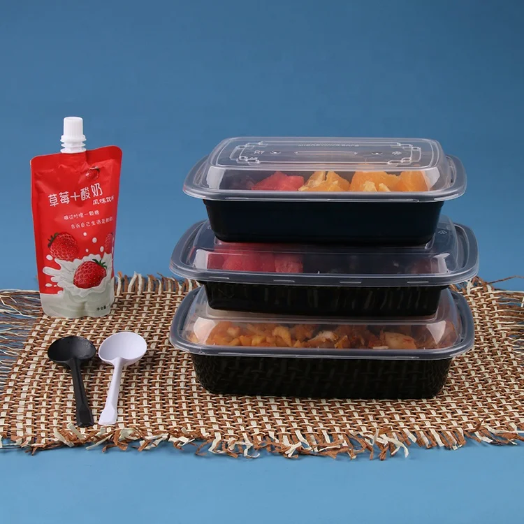Food grade disposable packaging black bottom transparent cover plastic sushi packaging box wholesale rectangular packaging