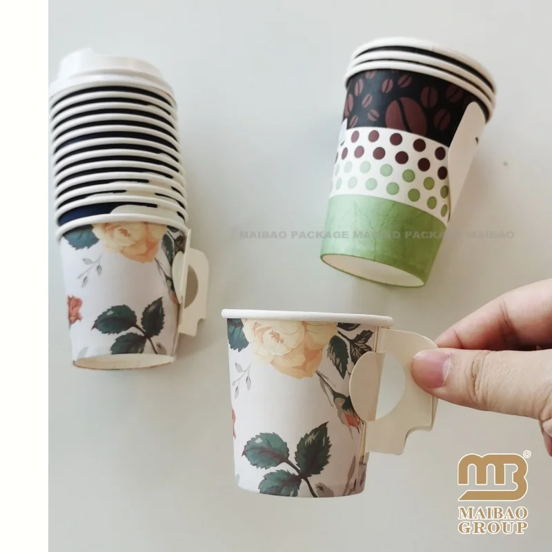 Disposable Paper Cup With Handle Perfect For Hot Drinks Tea & Coffee Handle Paper Cups Custom Printed Paper Cups