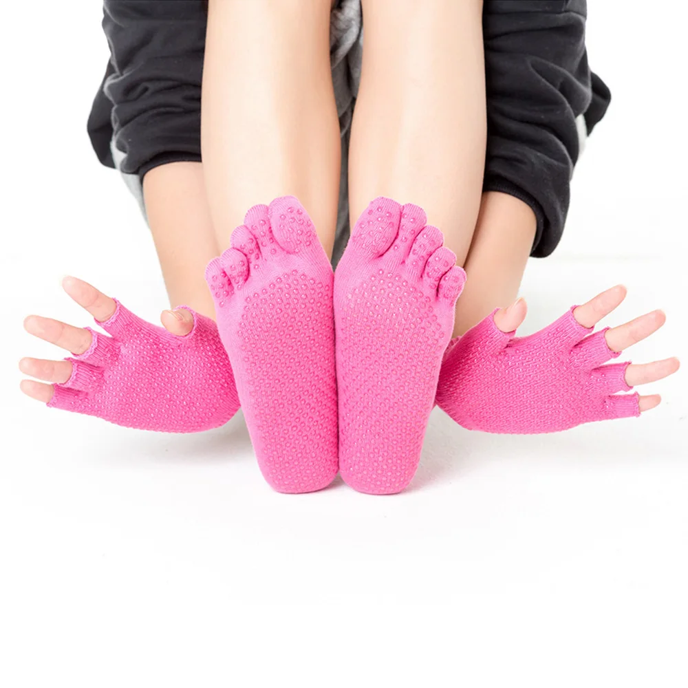 Yoga Socks Non-Slip Grips for Pilates Ballet Dance Barefoot Workout Cotton Open Toe Women Sports Socks