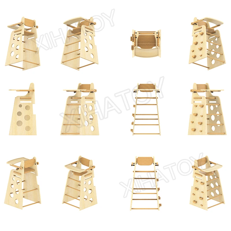 XIHA Portable Folding Multifunction High Chair Baby Dining Chair Wooden High Chair Adjustable Height Feeding Table