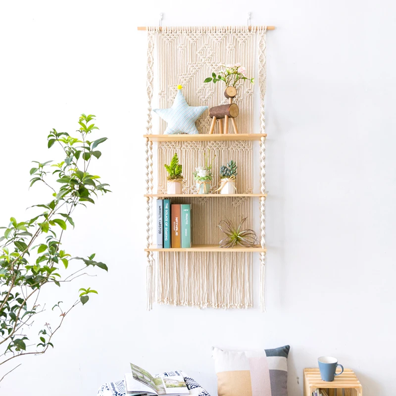 Supplier Wholesale High Quality Wood Macrame Wall Hanging Planter Shelf
