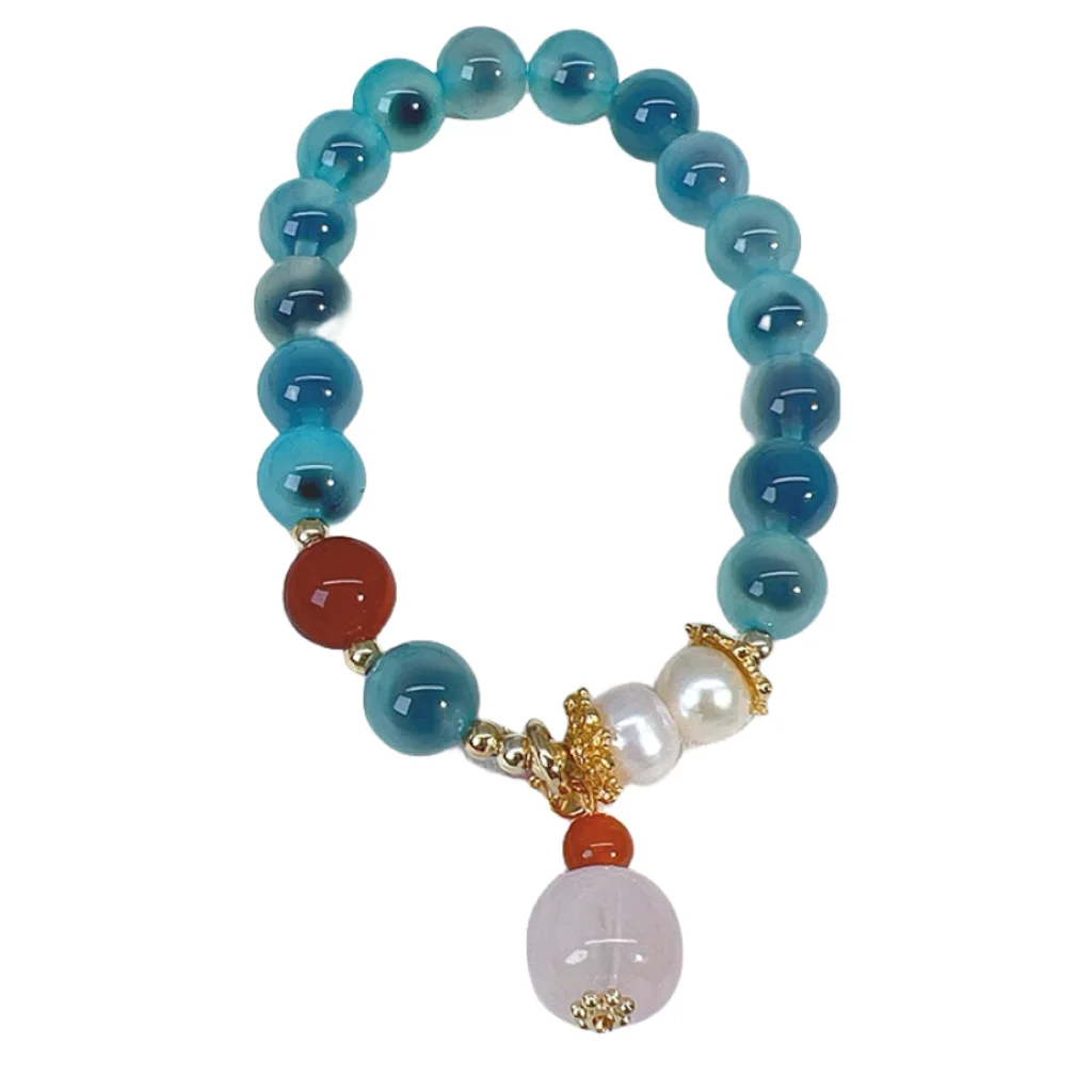 Sugar Heart Agate Natural Stone Finished Hand Strand Bracelet New Freshwater Pearl Salt Source Agate High Quality Texture