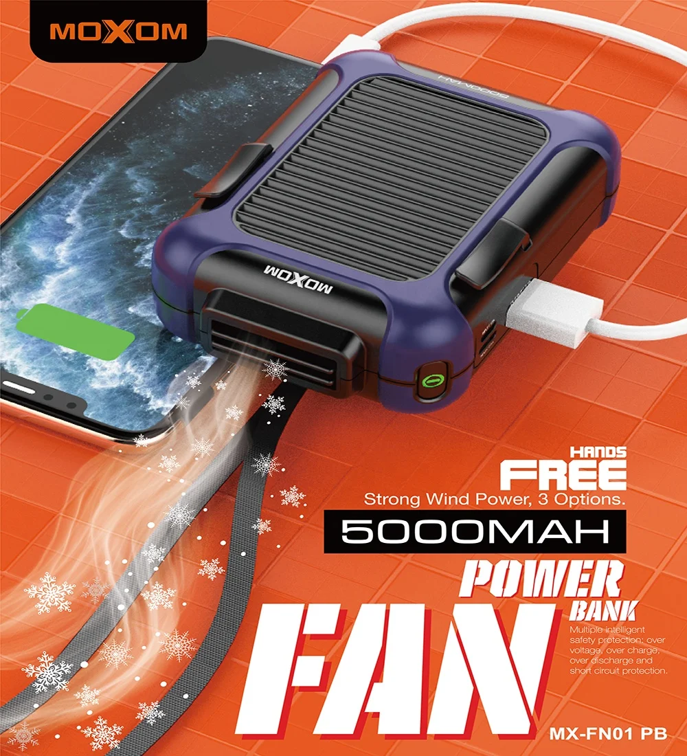Newest 2 in 1 function running riding fan Rechargeable Mini Portable Fan 5000mah Emergency PowerBank by MOXOM
