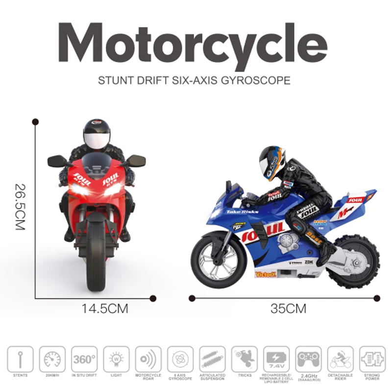 1:6 2.4G RC Motorcycle Stunt Car 360 Rotating Auto Balance Single Wheel Drive Children Remote Control Toy Motorcycle