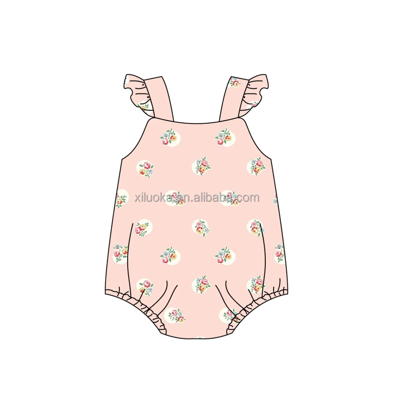 2022  Infant Boutique Clothing Ruffle Sleeve Newborn Girl Flower Romper with Snaps