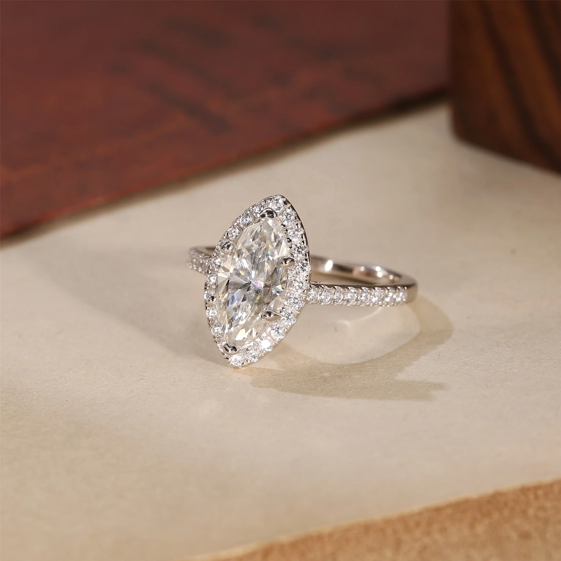 China Wholesale 925 Silver Jewelry set Holo Marquise Wedding Ring VVS Moissanite Set For Lady