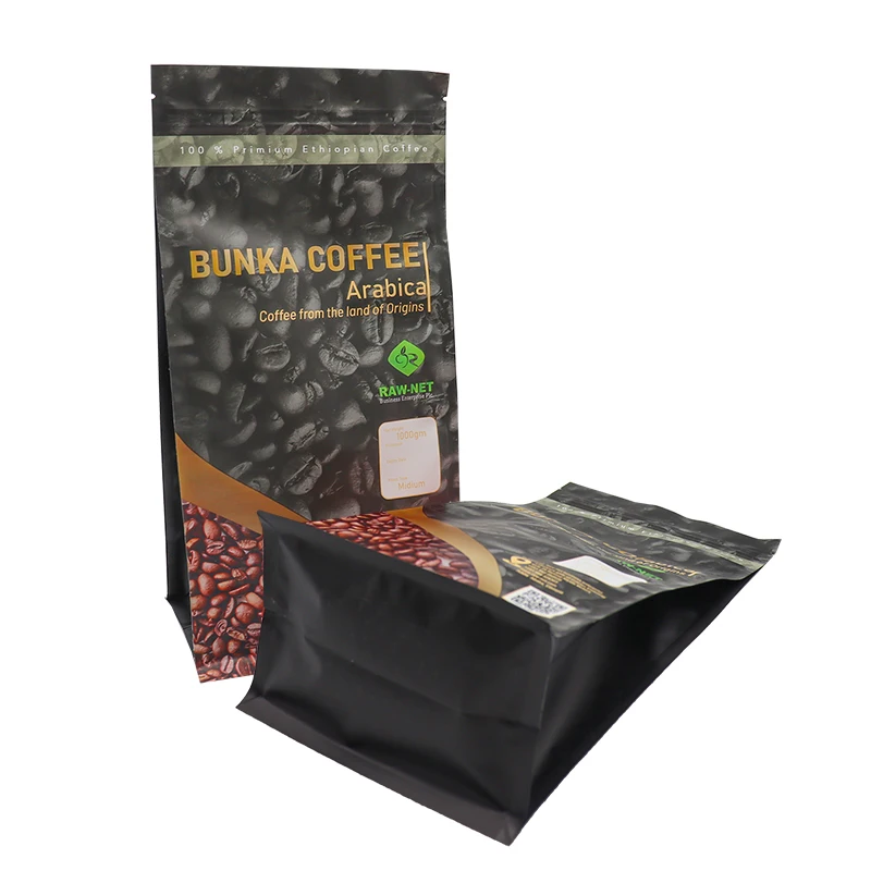 OEM Moisture-proof Customized 250g 500g 1000g Eight Side Sealed Matt Finish Coffee Bag with Valve