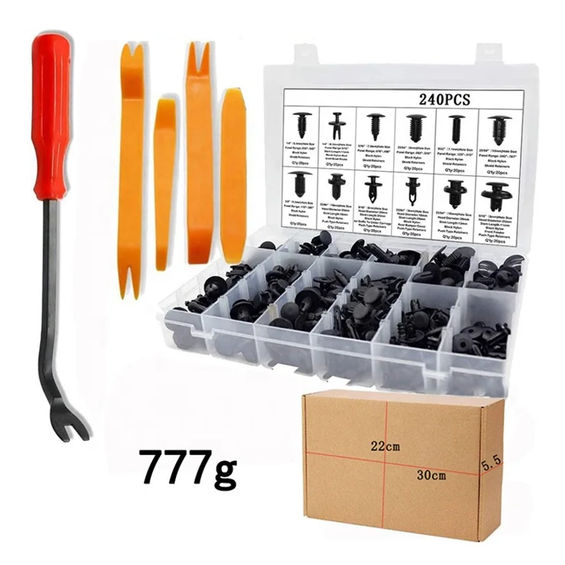 240 PCS Car Retainer Clips Auto Plastic Fasteners Kit Push Trim Pin Rivet Bumper