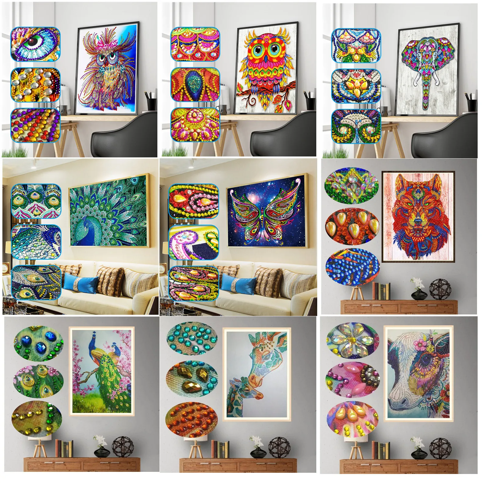 Abstract Peacock Animal Art Wholesale Special Shaped Diamond 5D Diamond Painting Kits AB Crystal Picture DIY Gift Home Decor