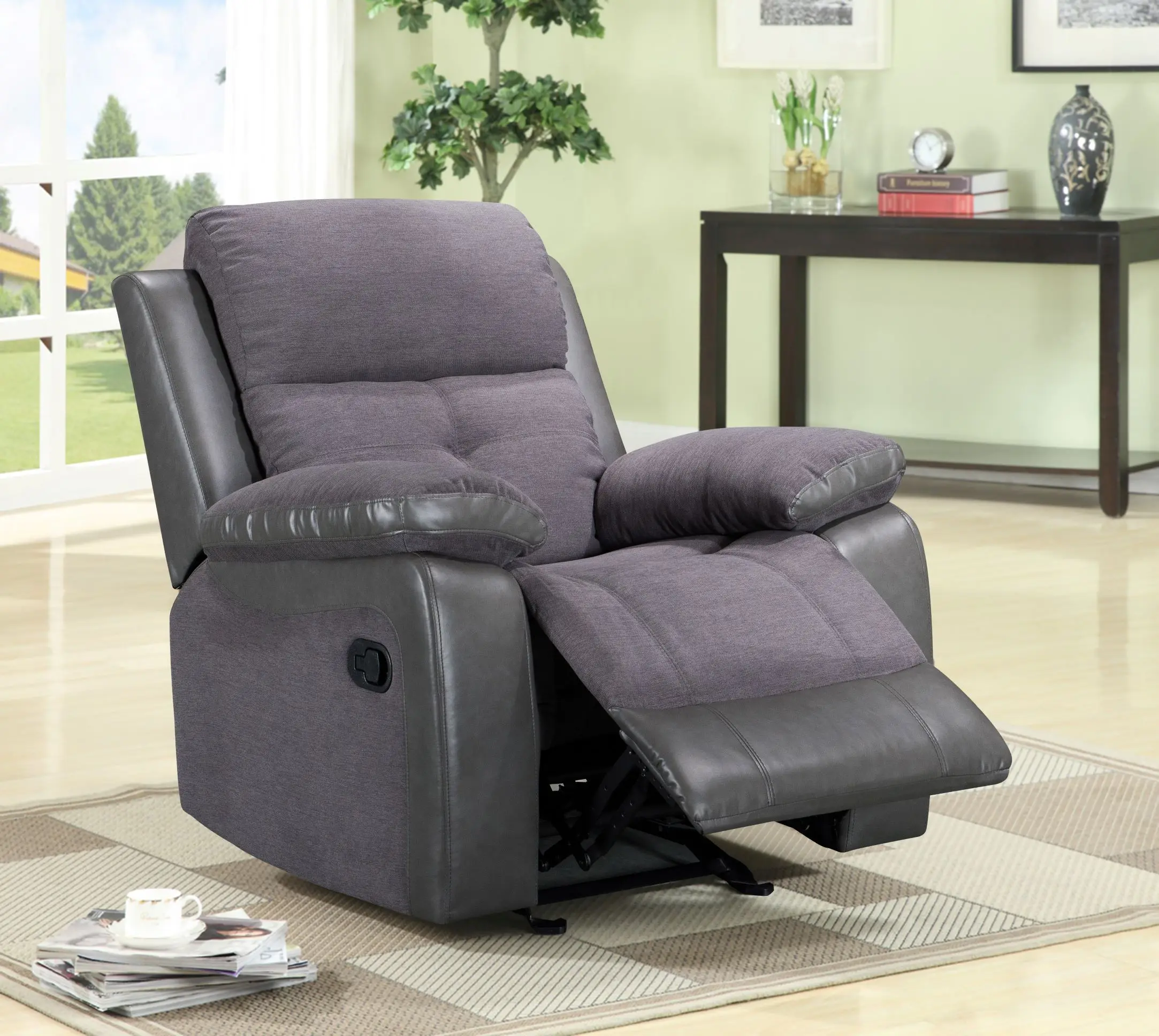 CY Wholesale Price Fabric Match Leather Manual Recliner Chair, Hot Sale Recliner Sofa Chair