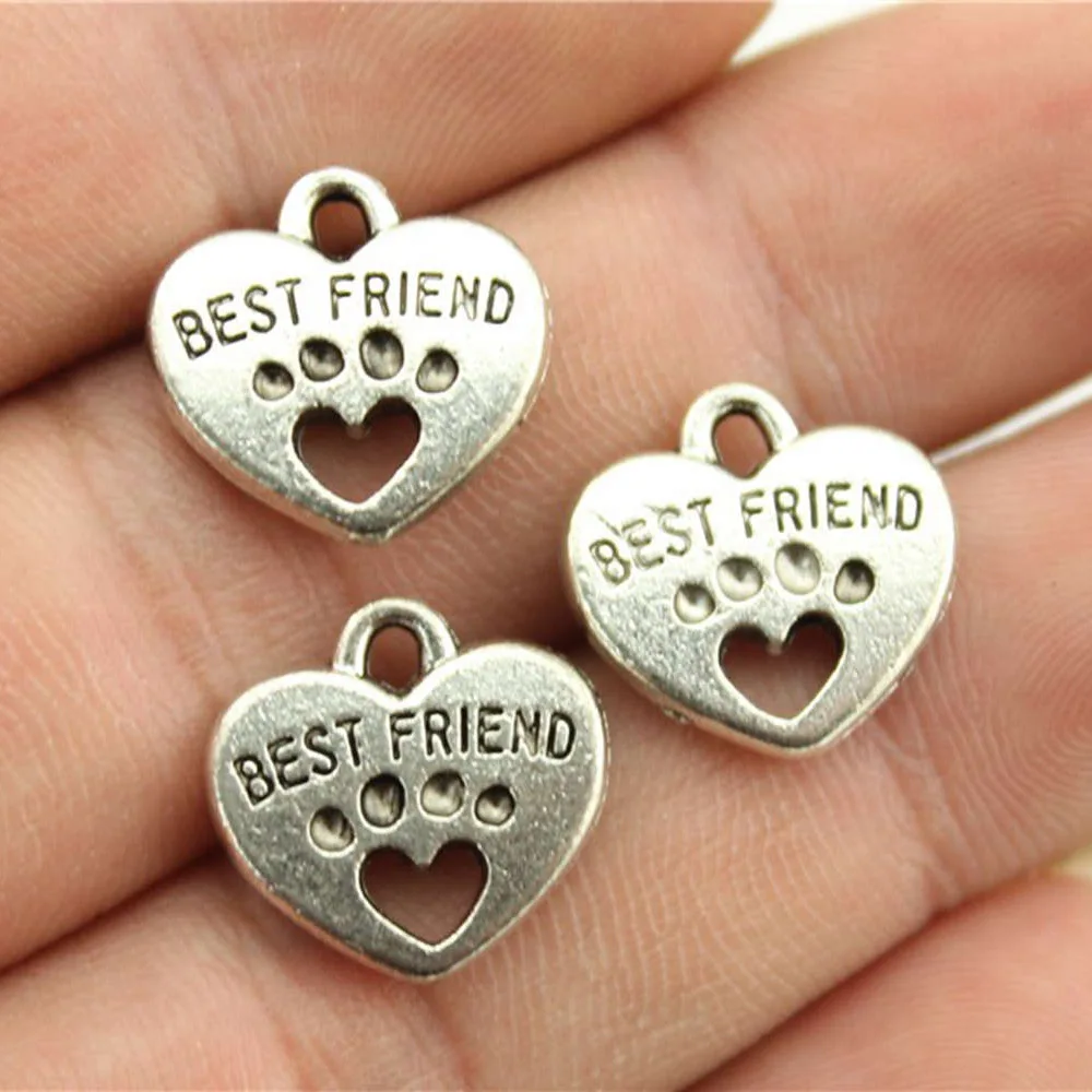 14x15mm Charms Heart Best Friend Tibetan Silver Pendants Antique Jewelry Making Diy Handmade Craft