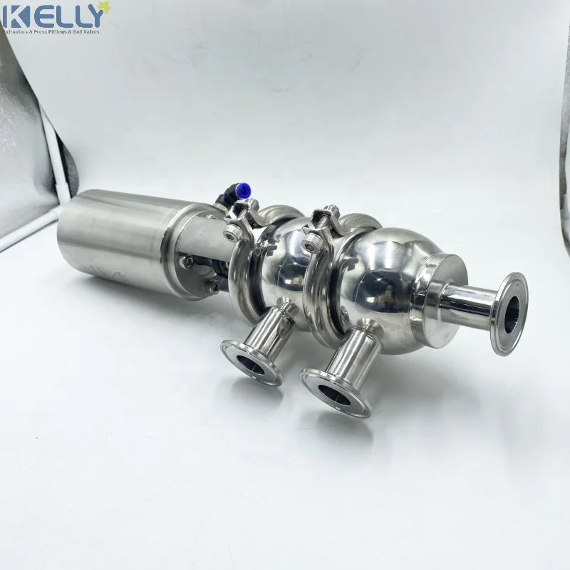 Factory 3 way Air/Spring Actuated Sanitary Stop/Reversing Valve Stainless Steel 304/316L