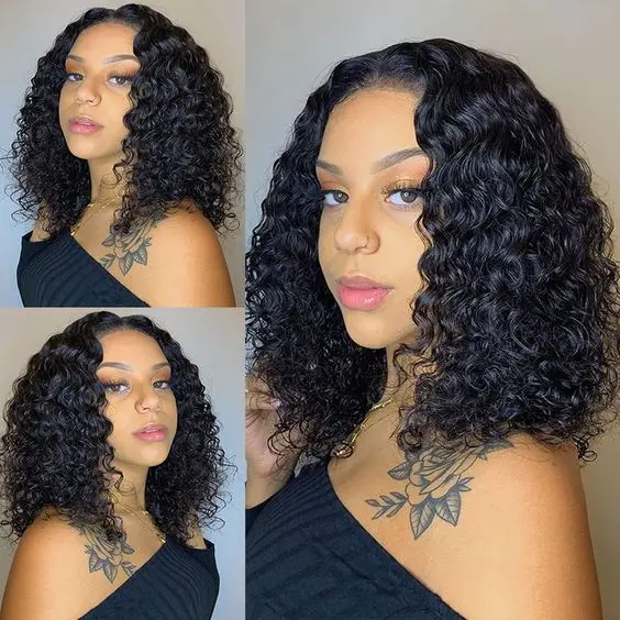 Brazilian Hair Lace Front Wig,Virgin Remy 100% Real Human Hair Wig,Short Water Wave Bob Wig Brazilian Natural Wave
