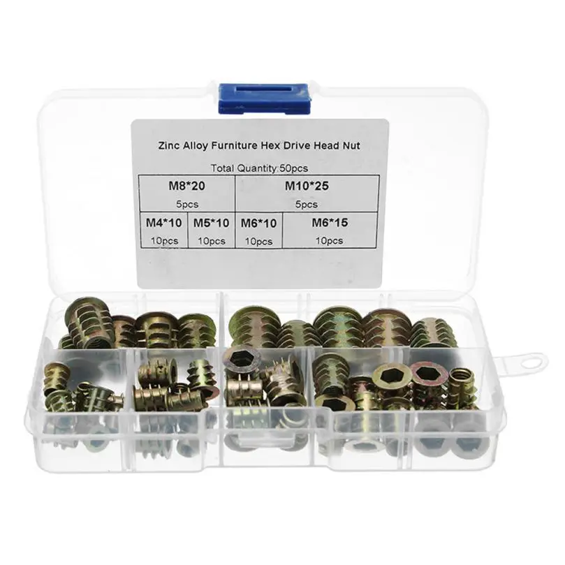 
Zinc Alloy Screw-in Type Threaded Insert Nuts Assortment Kit 