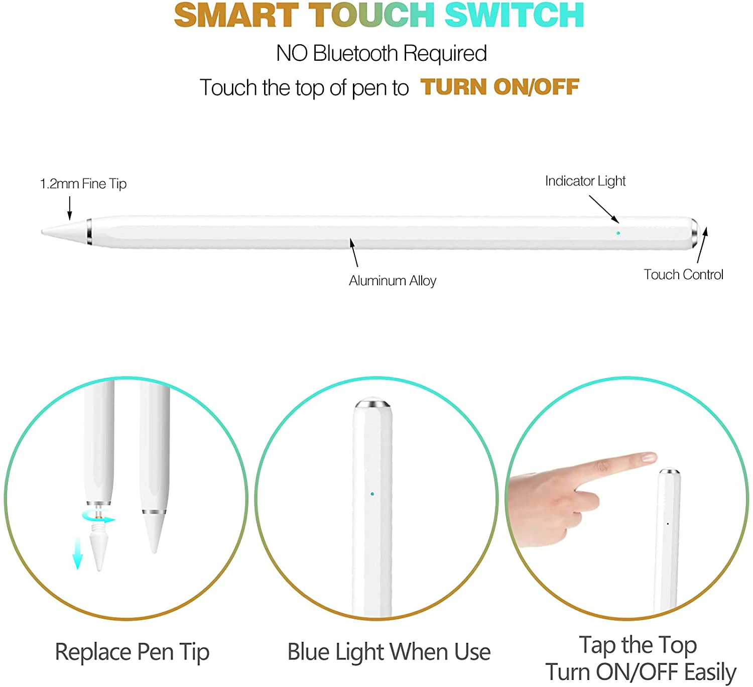 Active Stylus Pen Capacitive Stylus Digital Pen with High-Precision Conductive Plastic Tip Compatible for IOS Android Tablets