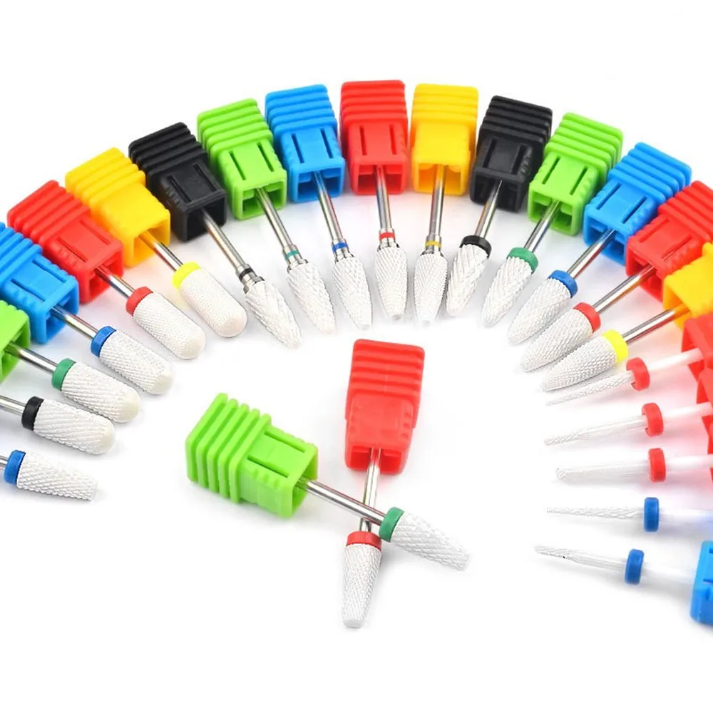3/32' Ceramic Nail Drill Bit Bullet Rotate Burr Milling Cutter Bits for Manicure Pedicure Tools Electric Nail Drill Accessories