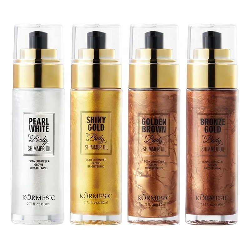 80ml Gold Glow Shimmer Body Oil Liquid Custom Logo Hydrating Highlighter for Skin Glitter