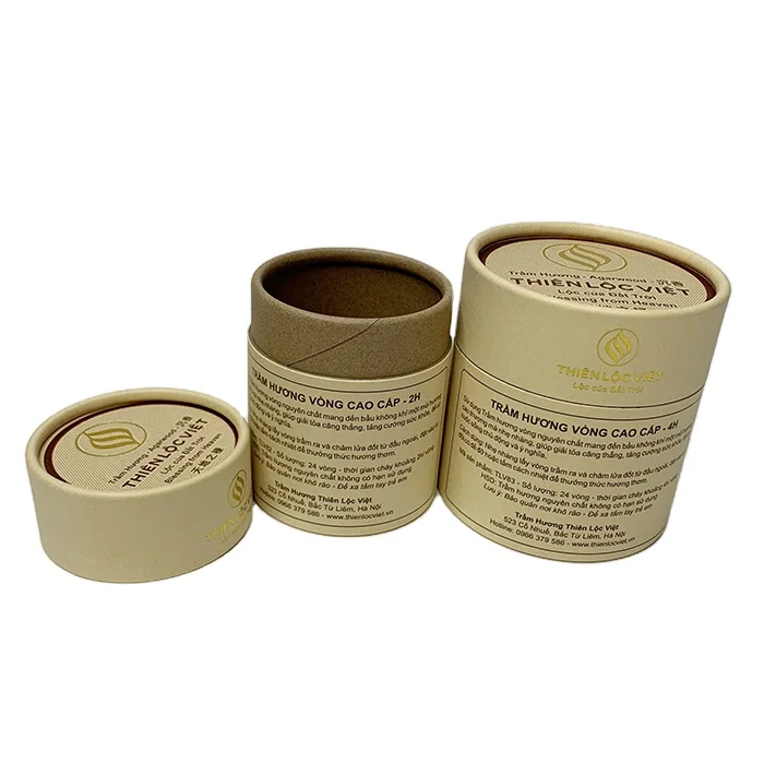Custom Bio-degradable Kraft Paper Tube Packaging box Incense cardboard Cylinder Paper Cans with gold foil and foam insert