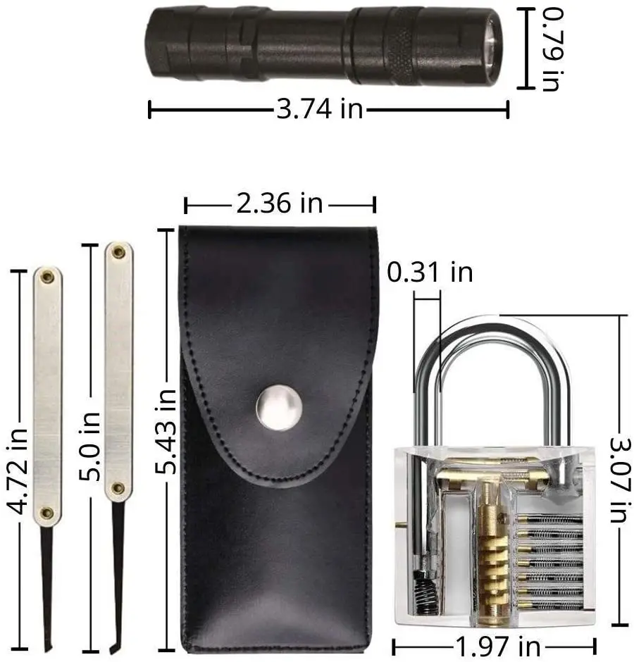 2020 18pcs Stainless Steel Locksmith Multitool Practice Tool Lock Set with Transparent  Padlock
