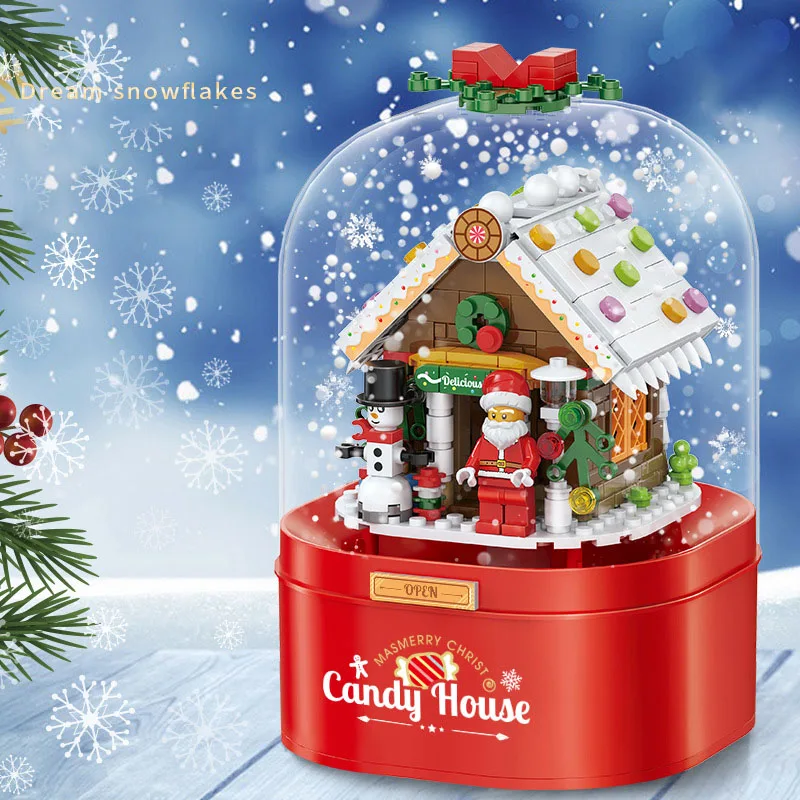 Children Lego Santa Music Box Automatically Spins Gifts Boys Girls