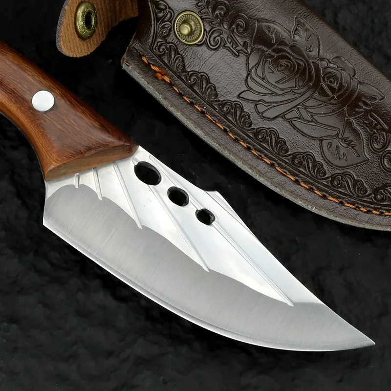 Wood Handle Woodthrush Outdoor Hunting Knife Camping Knife Forged stainless steel Chef butcher cleaver Fish knife With sheath