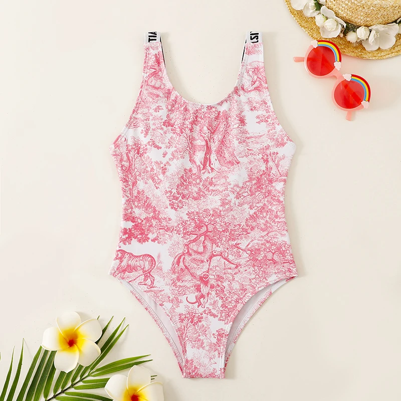 In Stock 2023 Wholesale Summer Girls Bathing Suits Swimsuit Designer Swimwear With Letters Designer Mommy And Me Kid Onesie