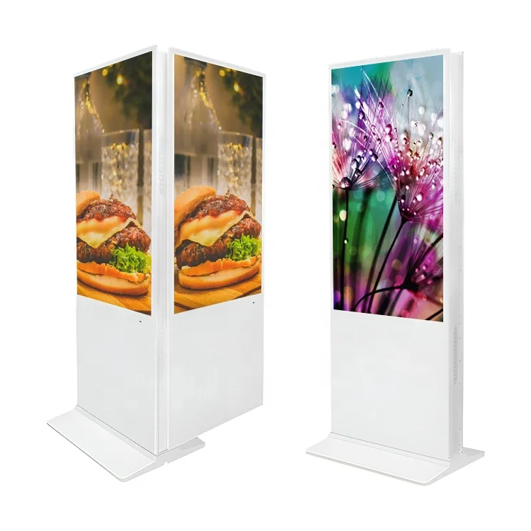 Ultra Thin Vertical Double Sided Touch Monitor LCD Floor Advertising Wayfinding Information Kiosk Multimedia Player