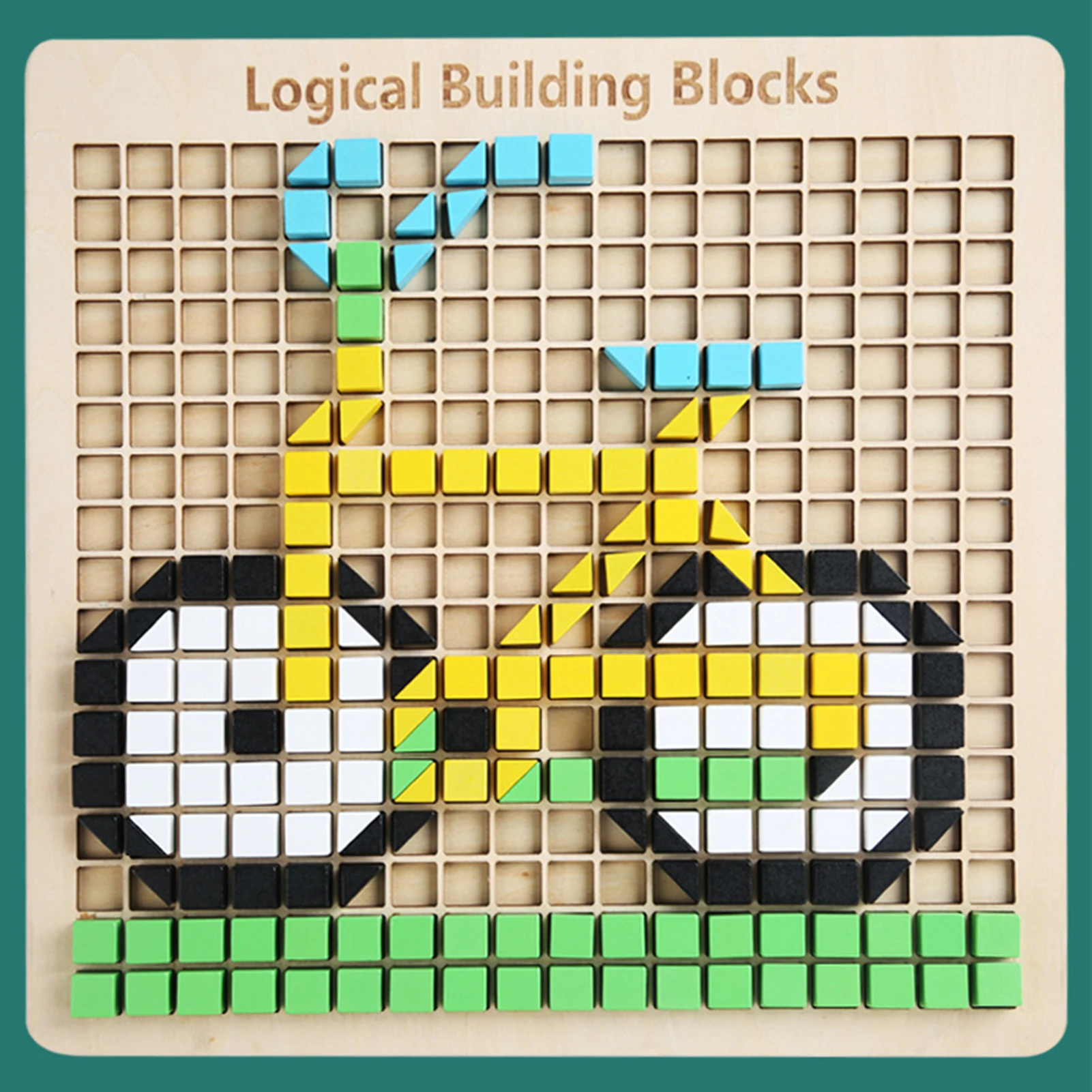 Montessori Wooden Kids Smart Toy Colorful Mosaic Puzzle Pattern Blocks Game Board for Tollders Early Education