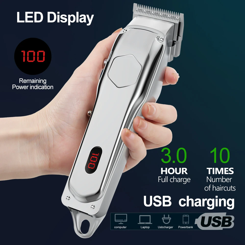 Мужской мощный беспроводной Перезаряжаемый триммер Ufree из нержавеющей стали комплект с ЖК-экраном профессиональные машинки для стрижки волос Мужская Металлическая машинка для стрижки волос