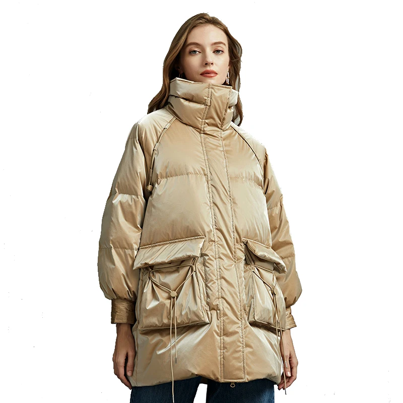 Korean Style Winter Jacket Women Stand Collar Solid Thick Female Down Coat Loose Oversized Womens Windproof Short Parka