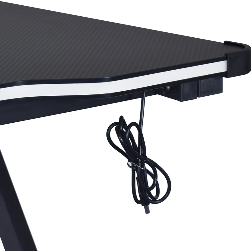 High Quality Z Shape RGB Gaming Table Mesa Gamer Racing Style Computer Gaming Desk With Cup Holder for PC
