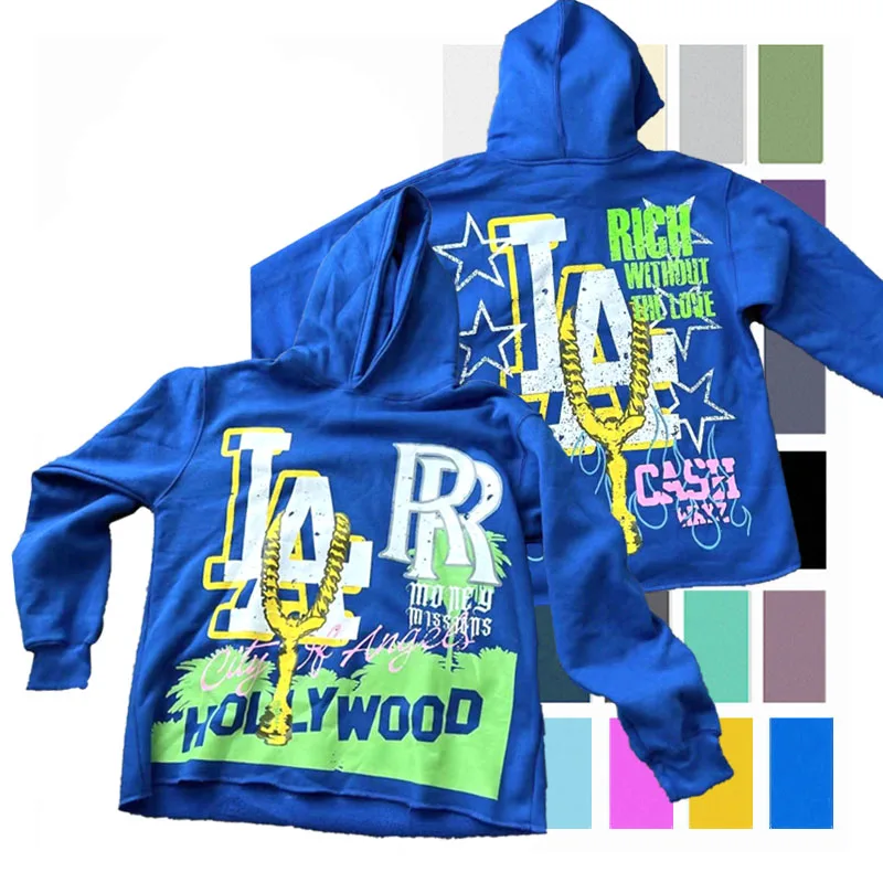 No String Hoodie Sweatshirt Unisex No Pockets Pullover Custom Screen Print Fleece Cotton Cropped Raw Hem Graphic Hoodies For Men