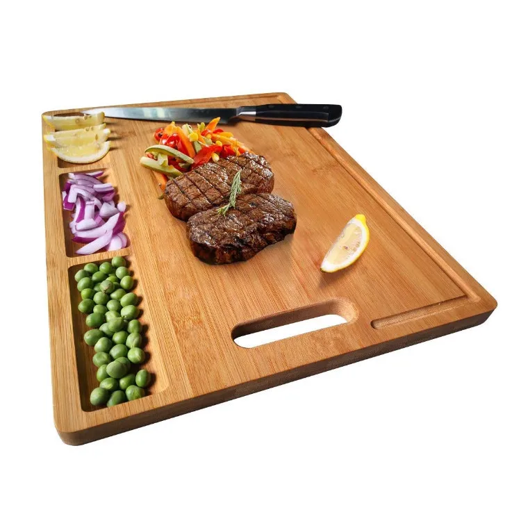 Wholesale sales of bamboo and wooden cooked food board cutting boards with storage compartments for food classification