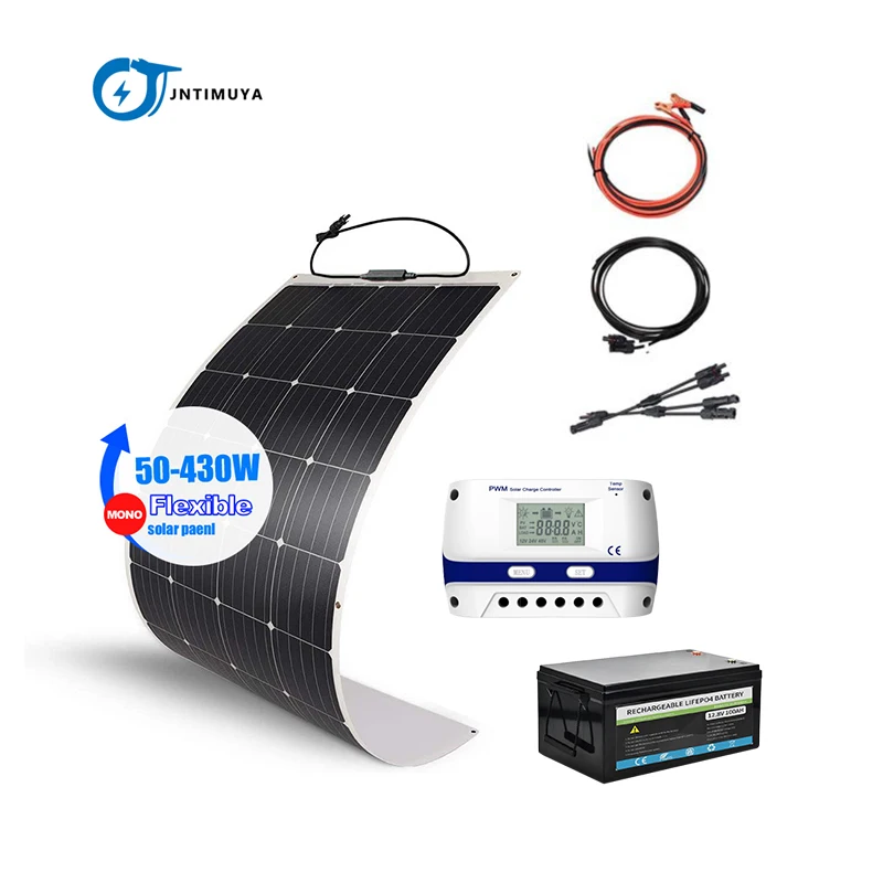 Гибкие ПЭТ монокристаллические панели solares комплект 50 Вт 200 Вт 40WW 800 Вт солнечная панель энергетические системы зарядное устройство для дома крыши RV автомобиля